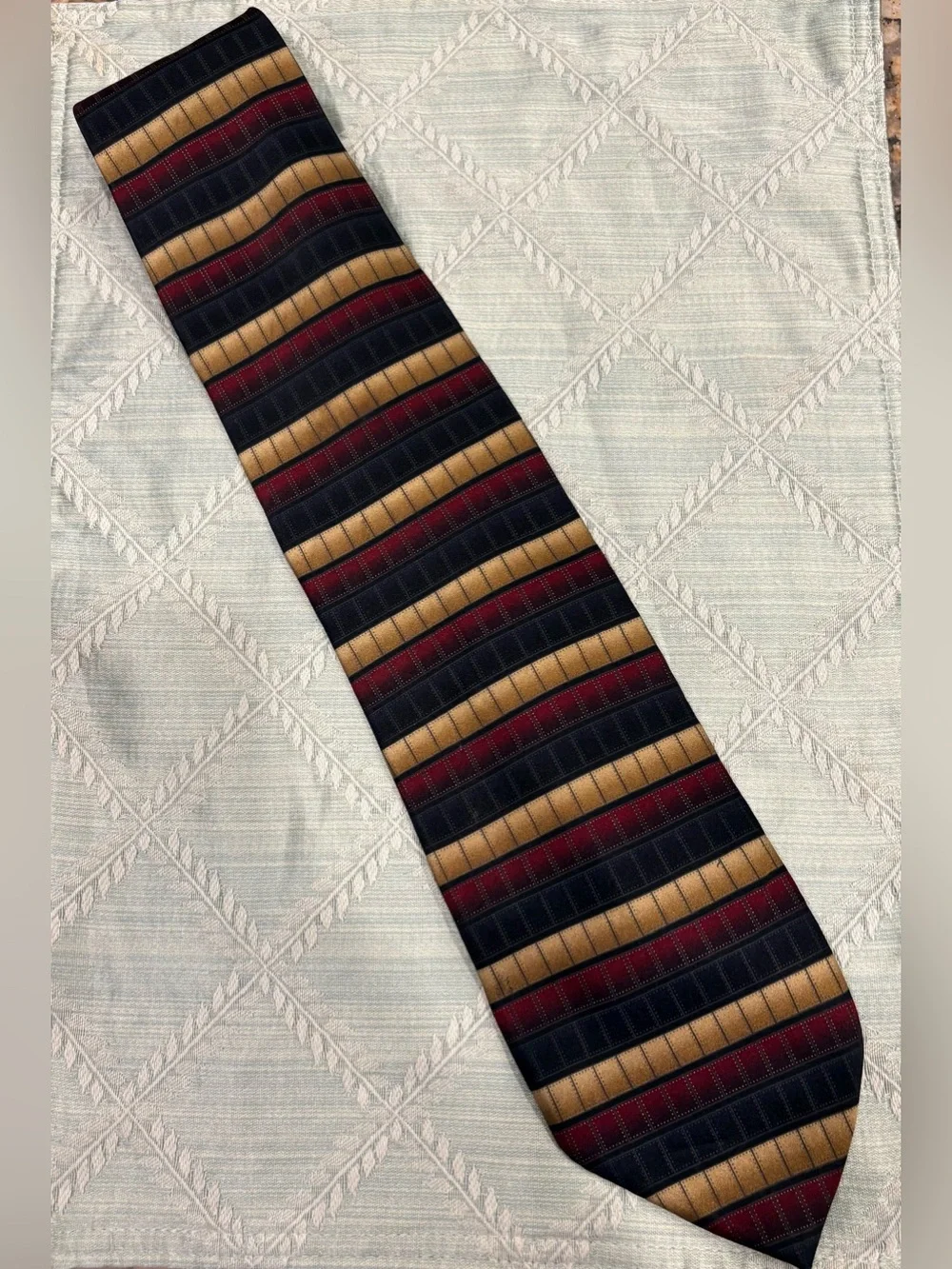 Valerio Garati 100% Pure Silk Classic Striped Men's Tie in Navy, Gold & Burgundy